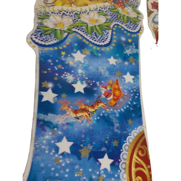 Vintage Flomo Glitter Window Decoration Cling Christmas Stockings SET OF 2 - Picture 8 of 8